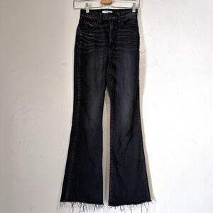 MOUSSY VINTAGE Distressed Raw Hem Flare Jean in Black Size 25